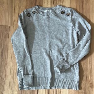 Pink clover stitch fix Carson crew neck button detail gray petite sweater